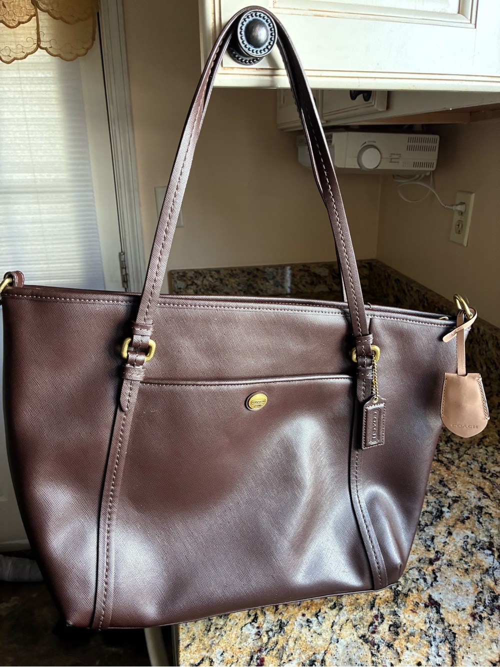 Coach Brown Leather Shoulder Tote with Gold Hardware